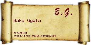 Baka Gyula névjegykártya